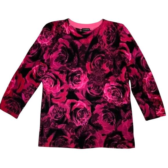 Talbots 100% Merino Wool Floral Long Sleeve Shirt Sweater Light Roses - Picture 2 of 6